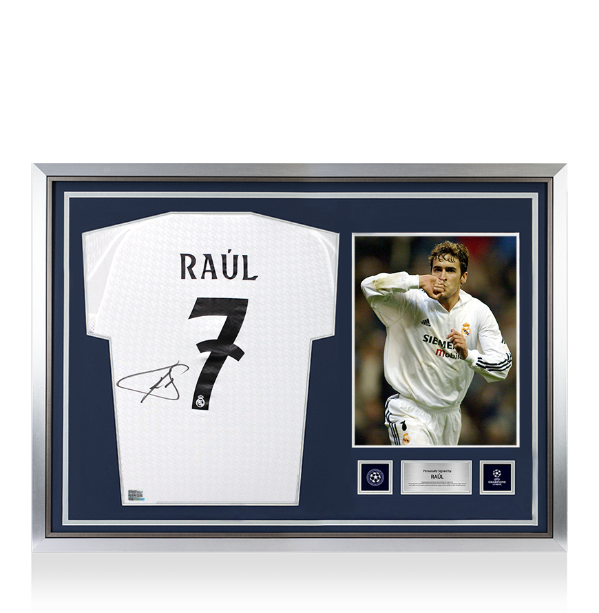 Raul Official UEFA Champions League Back Signed and Hero Framed Real Madrid 2024-25 Home Shirt