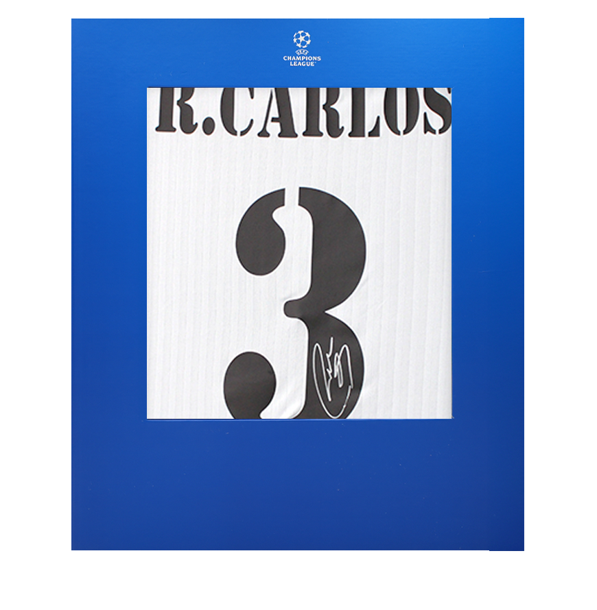 Roberto Carlos Official UEFA Champions League Back Signed Real Madrid Terrace Icon Shirt In Deluxe Packaging