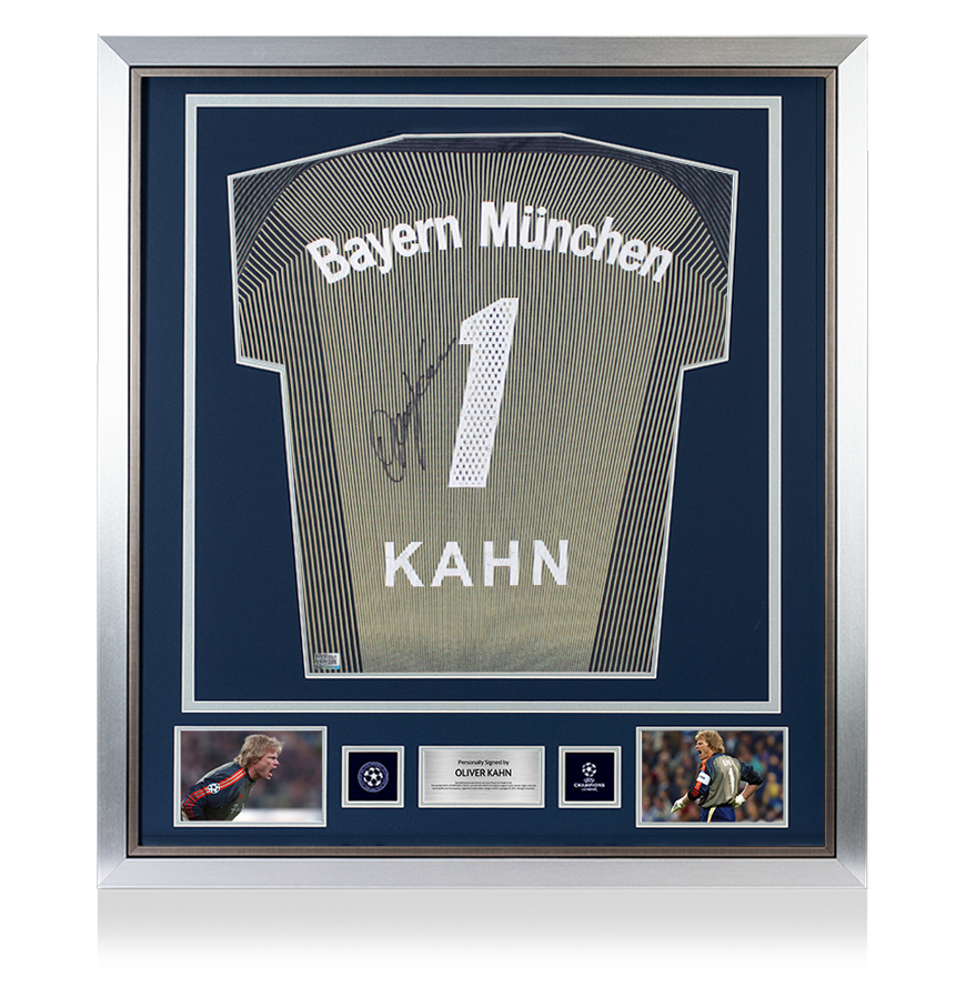 Oliver Kahn Official UEFA Champions League Back Signed and Framed FC Bayern Munich 2003-04 Goalkeeper Shirt