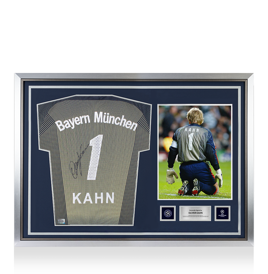 Oliver Kahn Official UEFA Champions League Back Signed and Hero Framed FC Bayern Munich 2003-04 Goalkeeper Shirt