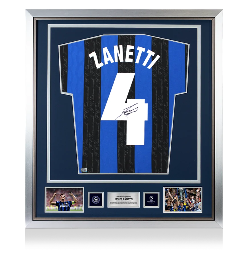 Javier Zanetti Official UEFA Champions League Back Signed and Framed Internazionale 1998 Home Shirt