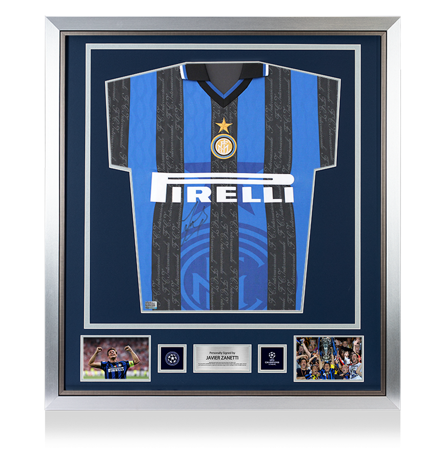 Javier Zanetti Official UEFA Champions League Front Signed and Framed Internazionale 1998 Home Shirt