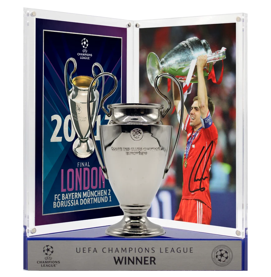 Philipp Lahm Official UEFA Champions League Signed 3D Mini Replica Trophy on Stand: 2013 Winner