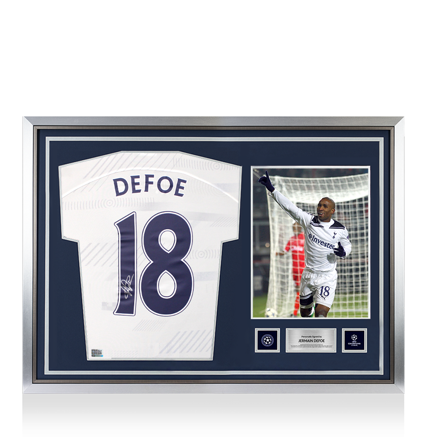Jermain Defoe Official UEFA Champions League Back Signed and Hero Framed Tottenham Hotspur 2023-24 Home Shirt with Fan Style Numbers