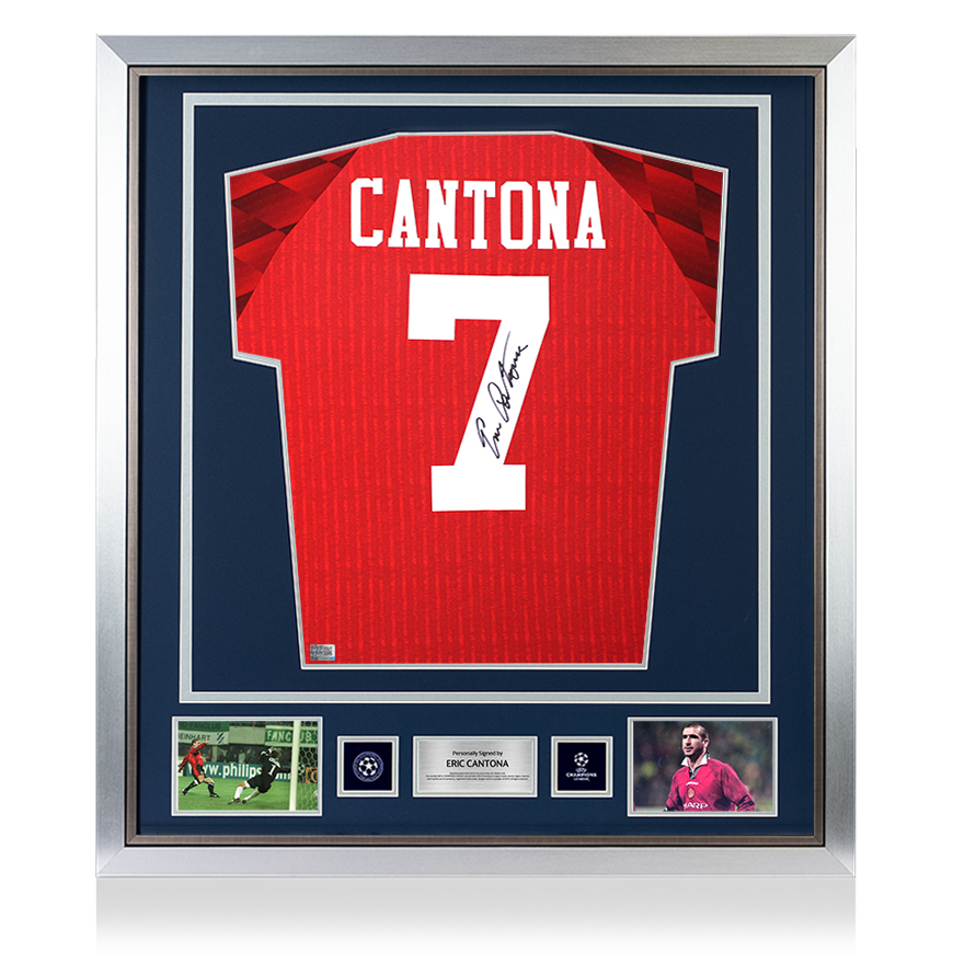 Eric Cantona Official UEFA Champions League Back Signed and Framed Manchester United 1996-98 Home Shirt