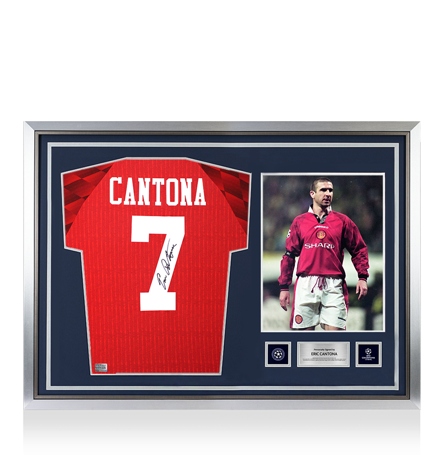 Eric Cantona Official UEFA Champions League Back Signed and Hero Framed Manchester United 1996-98 Home Shirt