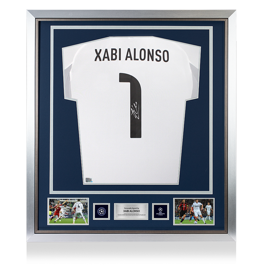 Xabi Alonso Official UEFA Champions League Back Signed and Framed Real Madrid 2025-26 Home Shirt with Fan Style Number