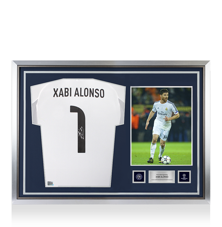 Xabi Alonso Official UEFA Champions League Back Signed and Hero Framed Real Madrid 2025-26 Home Shirt with Fan Style Number