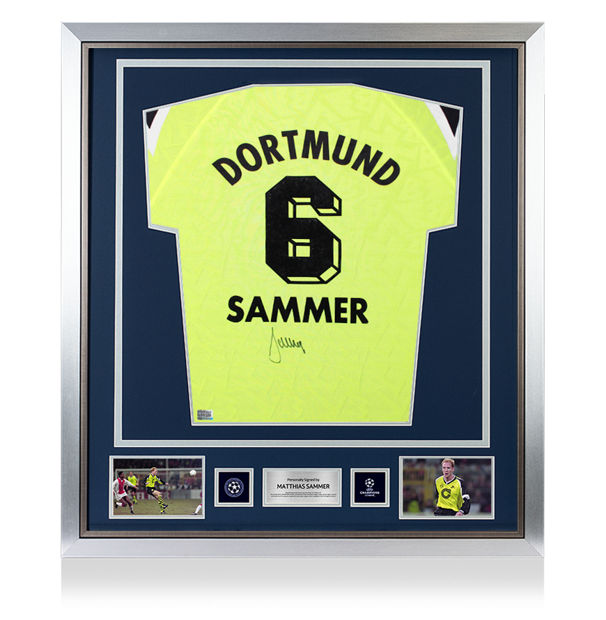 Matthias Sammer Official UEFA Champions League Back Signed and Framed Borussia Dortmund 1995-96 Home Shirt