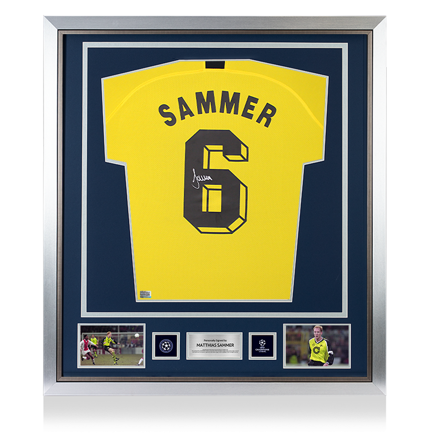 Matthias Sammer Official UEFA Champions League Back Signed and Framed Borussia Dortmund 2019-20 Home Shirt with Fan Style Number