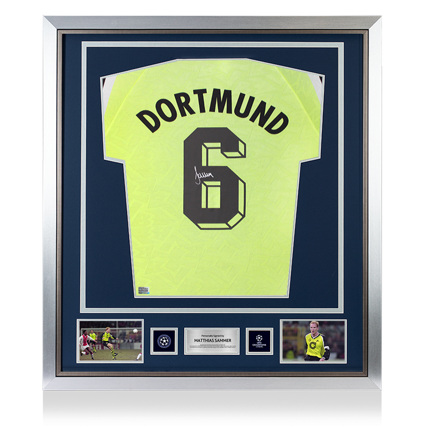 Matthias Sammer Official UEFA Champions League Back Signed and Framed Borussia Dortmund 1995-96 Home Shirt