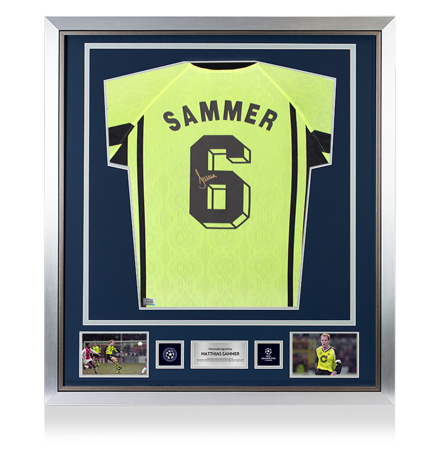 Matthias Sammer Official UEFA Champions League Back Signed and Framed Borussia Dortmund 1996-97 Home Shirt