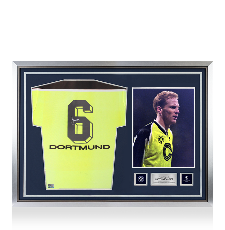 Matthias Sammer Official UEFA Champions League Back Signed and Hero Framed Borussia Dortmund 1997-98 Home Shirt
