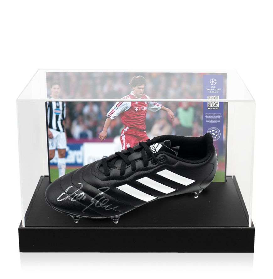 Michael Ballack Official UEFA Champions League Signed Adidas Boot In Photo Acrylic Case: Option 1