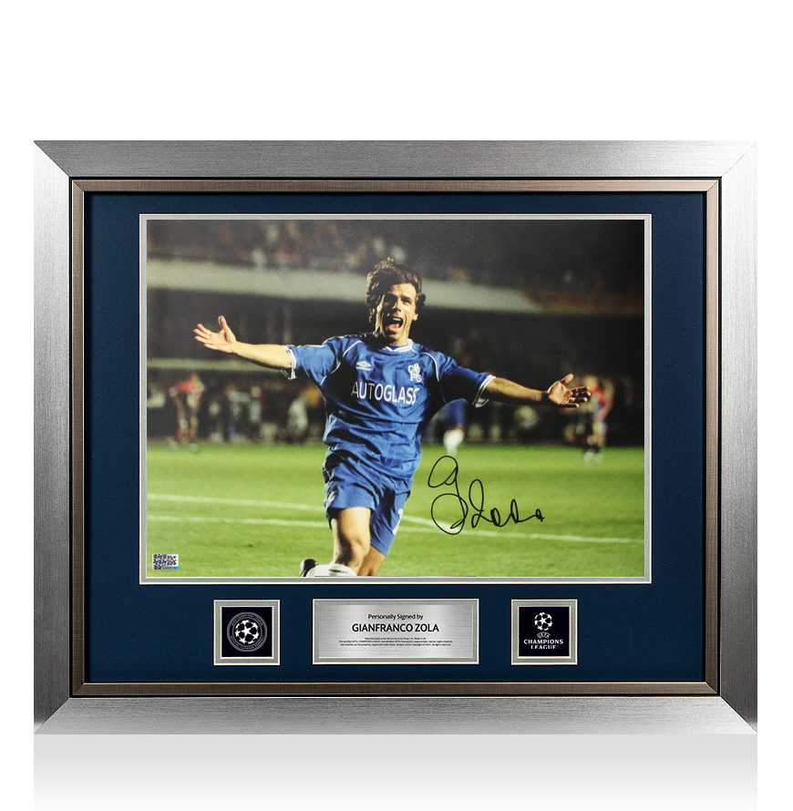 Gianfranco Zola Official UEFA Champions League Signed and Framed Chelsea Photo: UEFA Champions League Celebration