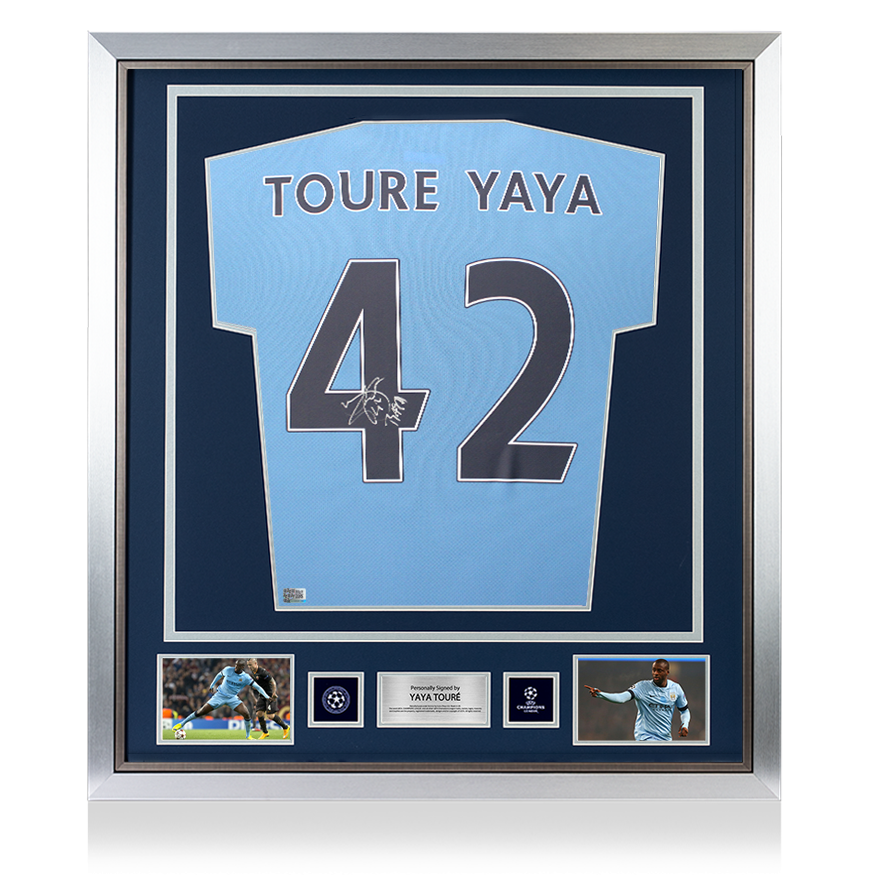 Yaya Toure Official UEFA Champions League Back Signed and Framed Manchester City 2021-22 Home Shirt