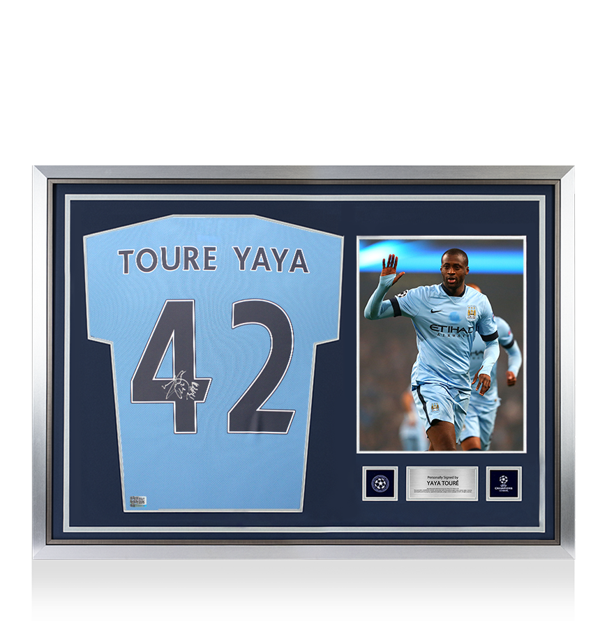 Yaya Toure Official UEFA Champions League Back Signed and Hero Framed Manchester City 2021-22 Home Shirt