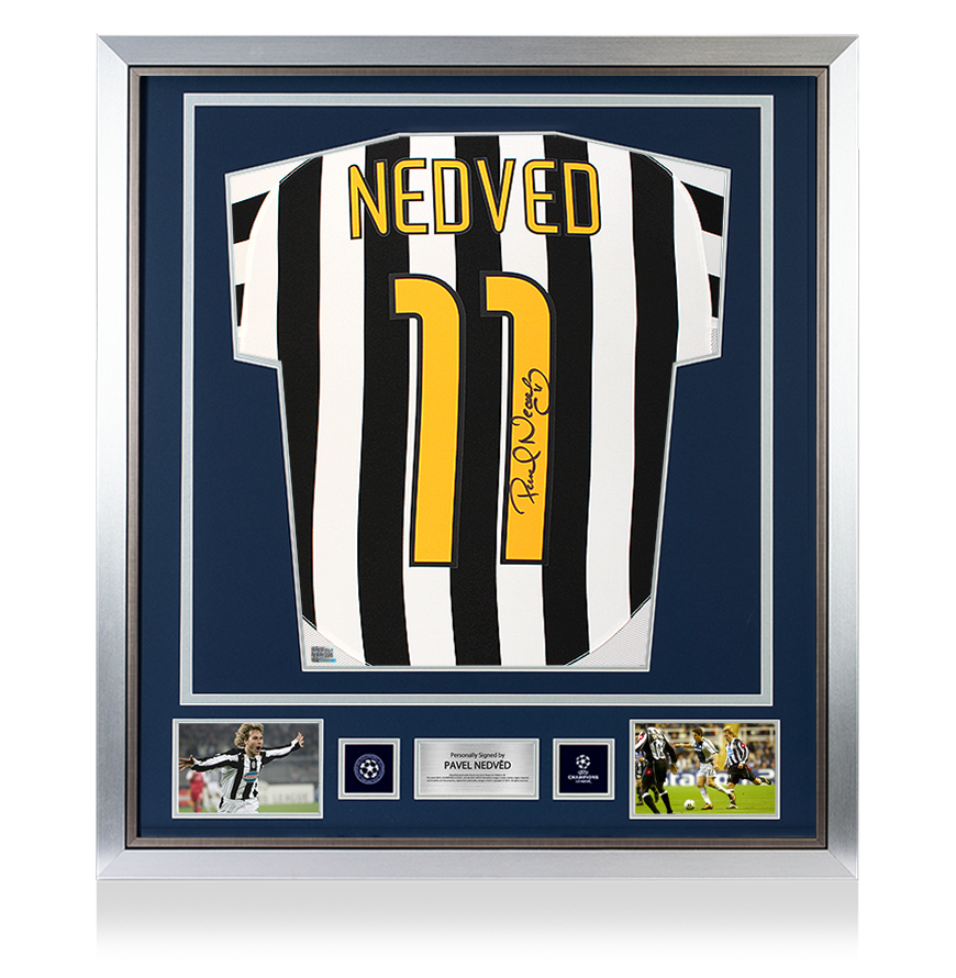 Pavel Nedved Official UEFA Champions League Back Signed and Framed Juventus 2003-04 Home Shirt