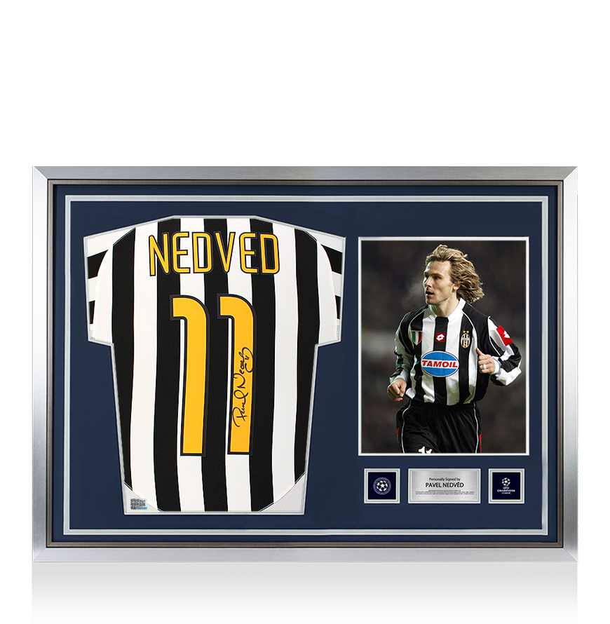 Pavel Nedved Official UEFA Champions League Back Signed and Hero Framed Juventus 2003-04 Home Shirt