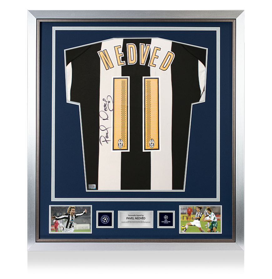 Pavel Nedved Official UEFA Champions League Back Signed and Framed Juventus 2004-05 Home Shirt