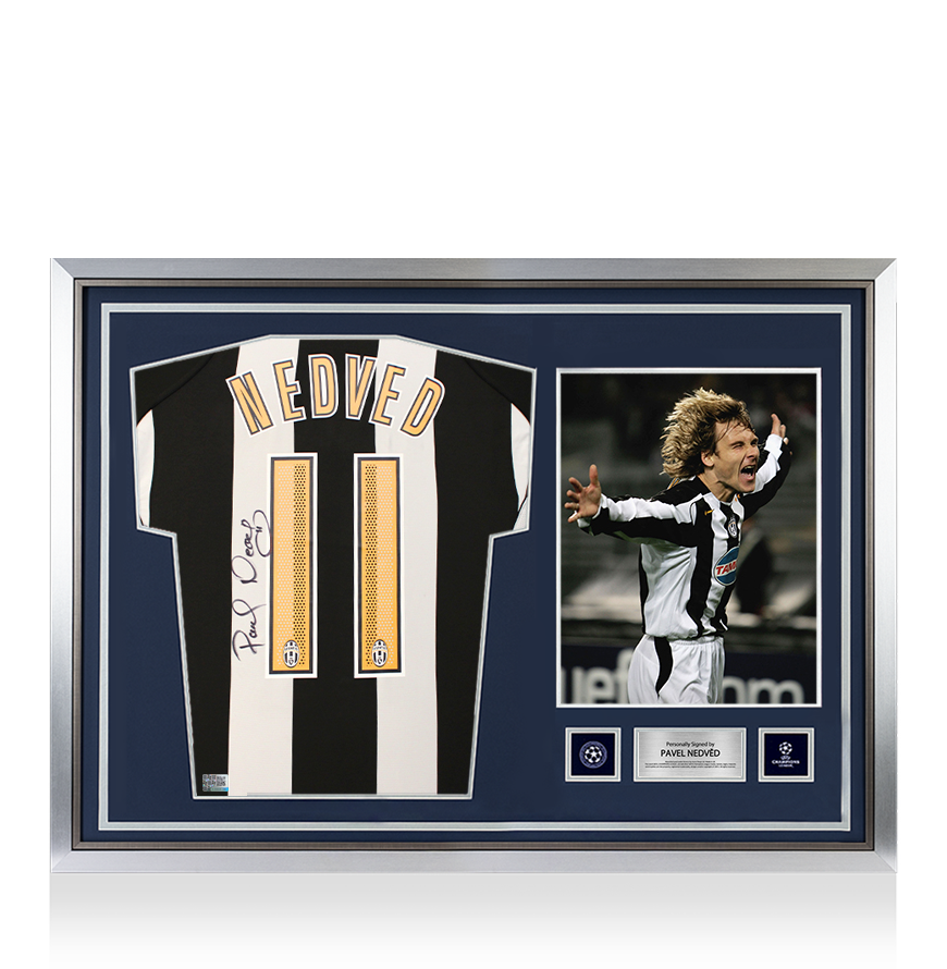 Pavel Nedved Official UEFA Champions League Back Signed and Hero Framed Juventus 2004-05 Home Shirt