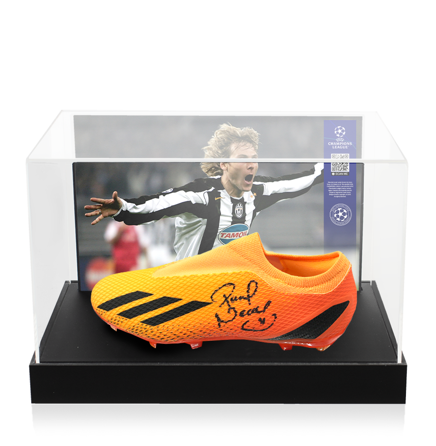 Pavel Nedved Official UEFA Champions League Signed Adidas Boot In Photo Acrylic Case: Option 1