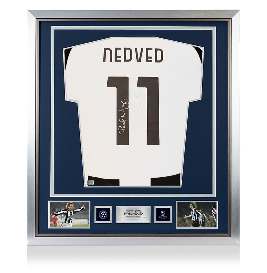 Pavel Nedved Official UEFA Champions League Back Signed and Framed Juventus 2024-25 Home Shirt with Fan Style Numbers