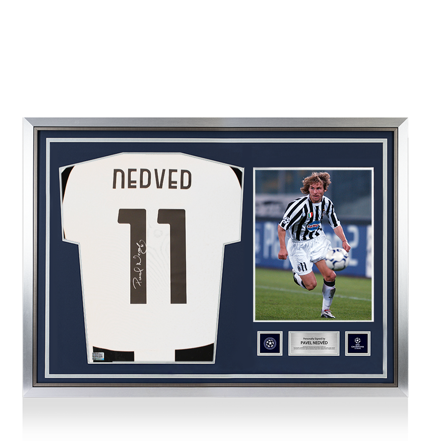Pavel Nedved Official UEFA Champions League Back Signed and Hero Framed Juventus 2024-25 Home Shirt with Fan Style Numbers