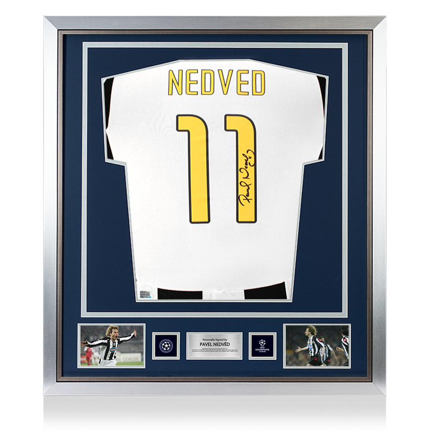 Pavel Nedved Official UEFA Champions League Signed and Framed Juventus 2024-25 Home Shirt with Fan Style Numbers