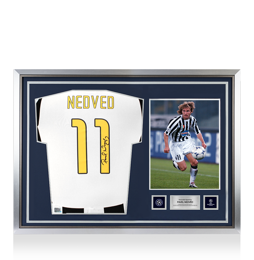 Pavel Nedved Official UEFA Champions League Signed and Hero Framed Juventus 2024-25 Home Shirt with Fan Style Numbers
