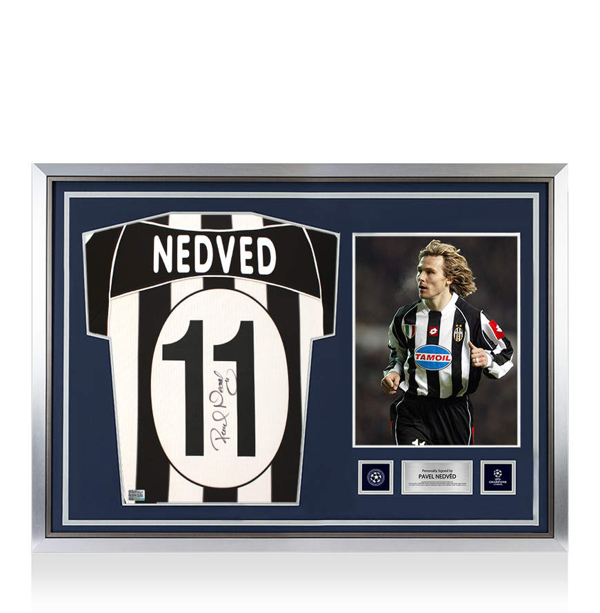 Pavel Nedved Official UEFA Champions League Back Signed and Hero Framed Juventus 2002-03 Home Shirt