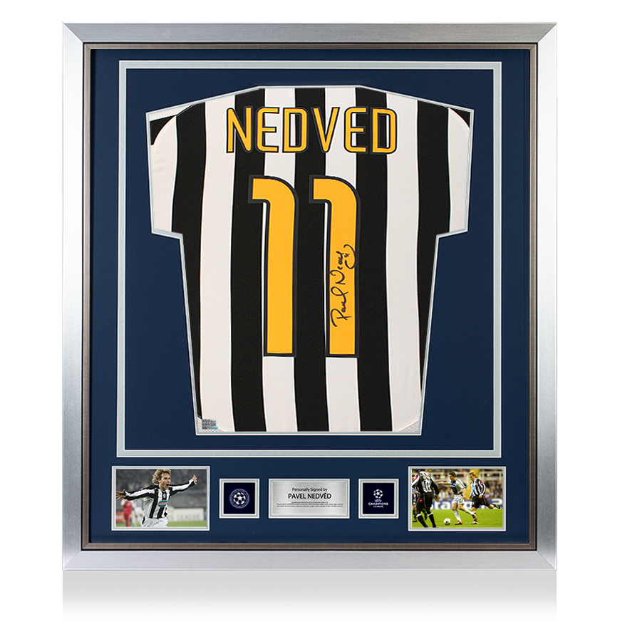 Pavel Nedved Official UEFA Champions League Back Signed and Framed Juventus 2003-04 Home Shirt
