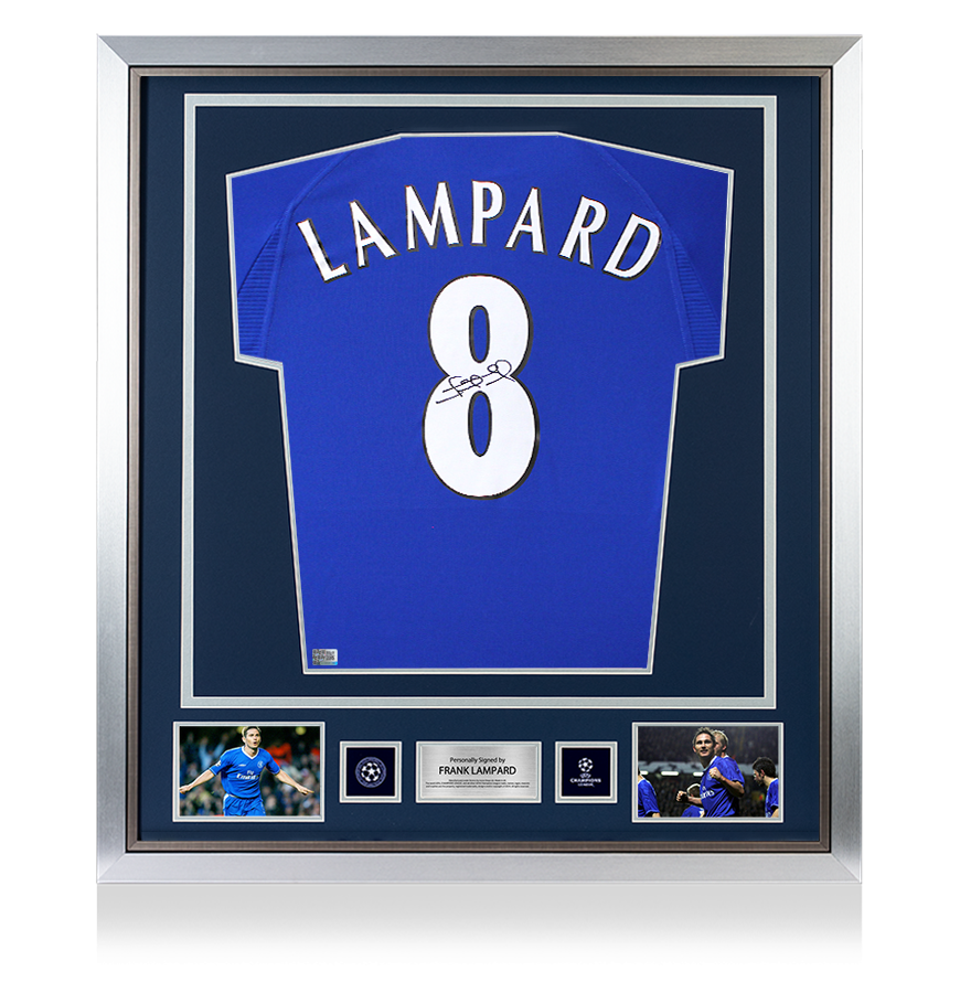 Frank Lampard Official UEFA Champions League Back Signed and Framed Chelsea 2000 Home Shirt