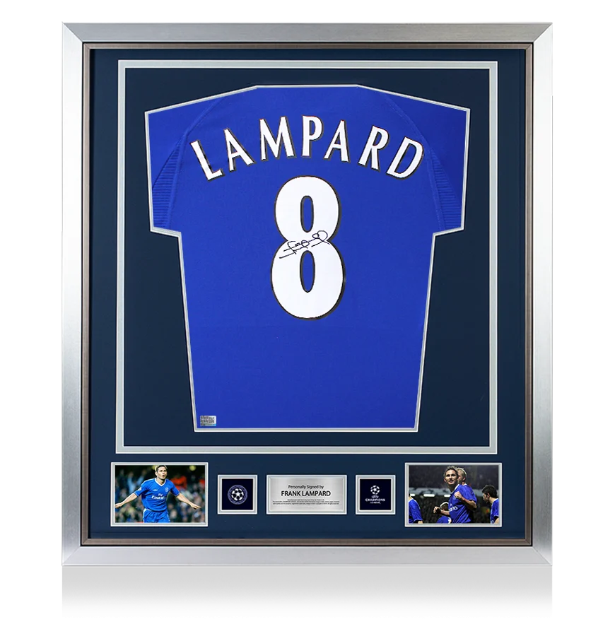 Frank Lampard Official UEFA Champions League Back Signed and Framed Chelsea 2000 Home Shirt