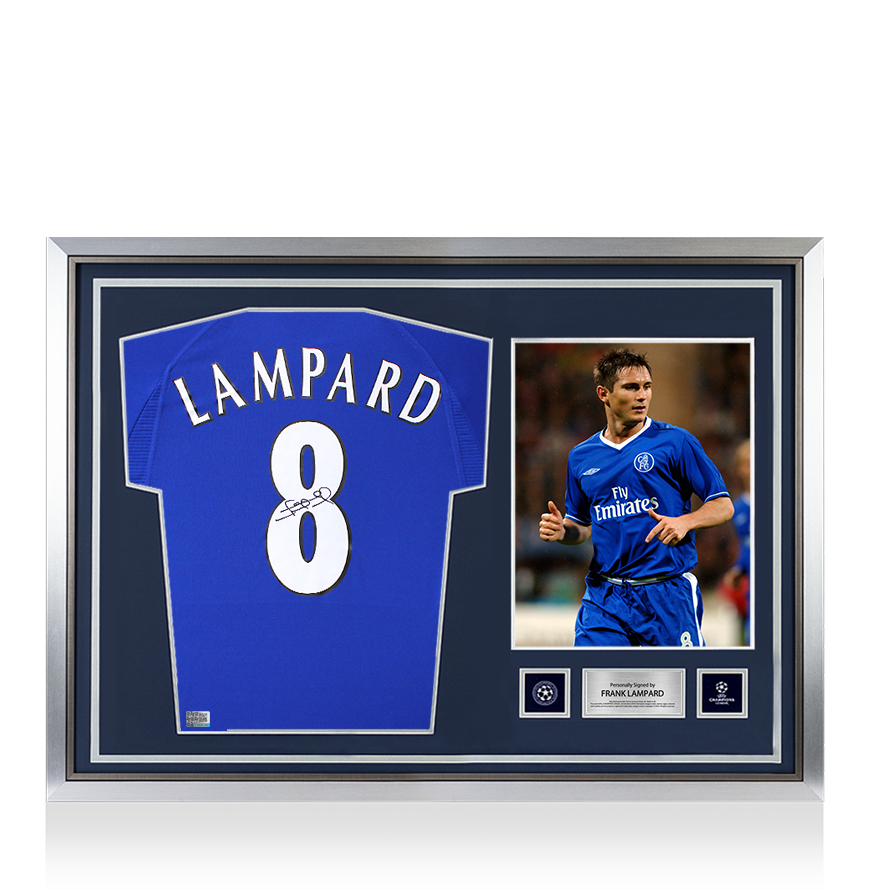 Frank Lampard Official UEFA Champions League Back Signed and Hero Framed Chelsea 2000 Home Shirt