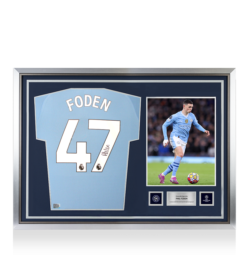Phil Foden Official UEFA Champions League Back Signed and Hero Framed Manchester City 2023-24 Home Shirt