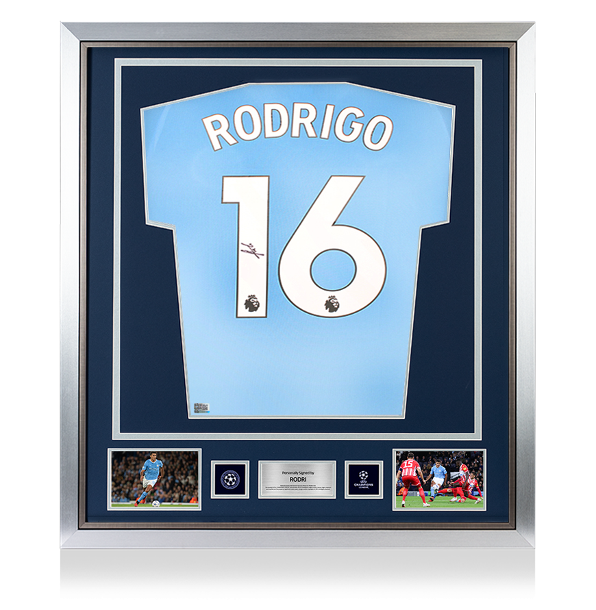 Rodri Official UEFA Champions League Back Signed and Framed Manchester City 2023-24 Home Shirt