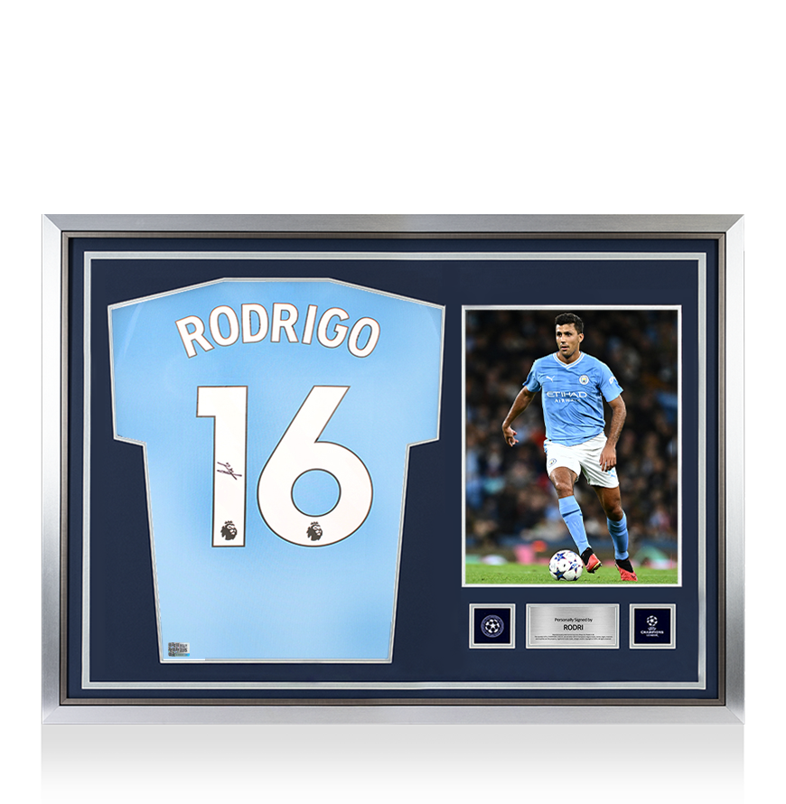 Rodri Official UEFA Champions League Back Signed and Hero Framed Manchester City 2023-24 Home Shirt
