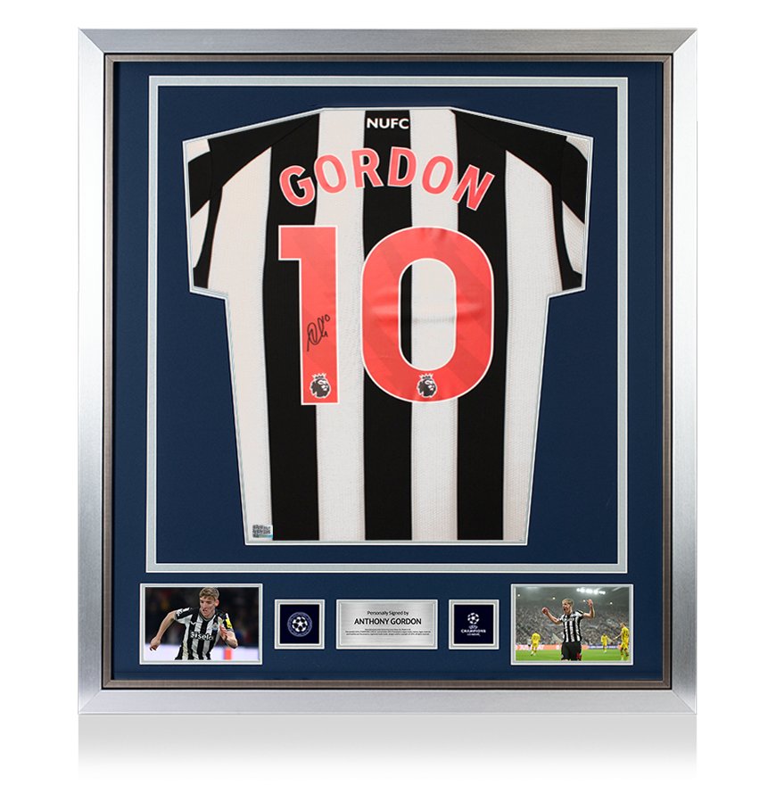 Anthony Gordon Official UEFA Champions League Back Signed and Framed Newcastle United 2023-24 Home Shirt