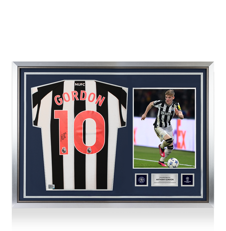 Anthony Gordon Official UEFA Champions League Back Signed and Hero Framed Newcastle United 2023-24 Home Shirt