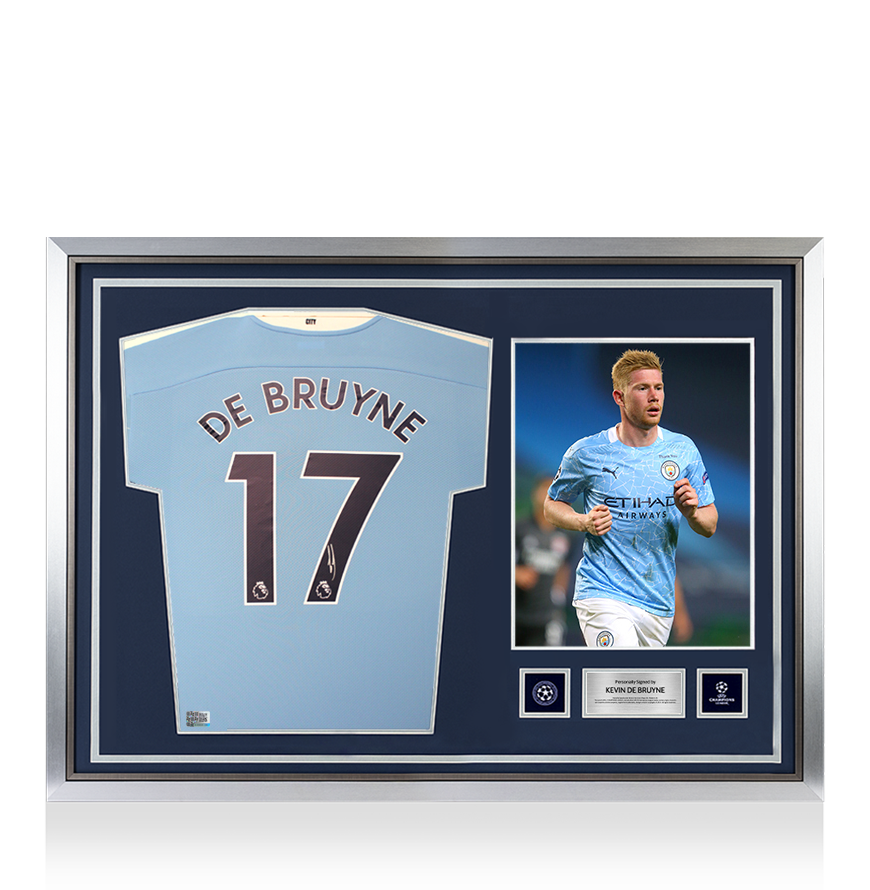 Kevin De Bruyne Official UEFA Champions League Back Signed and Hero Framed Manchester City 2020-21 Home Shirt
