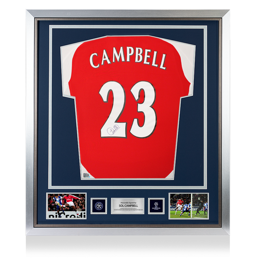 Sol Campbell Official UEFA Champions League Back Signed and Framed Arsenal 2024-25 Home Shirt