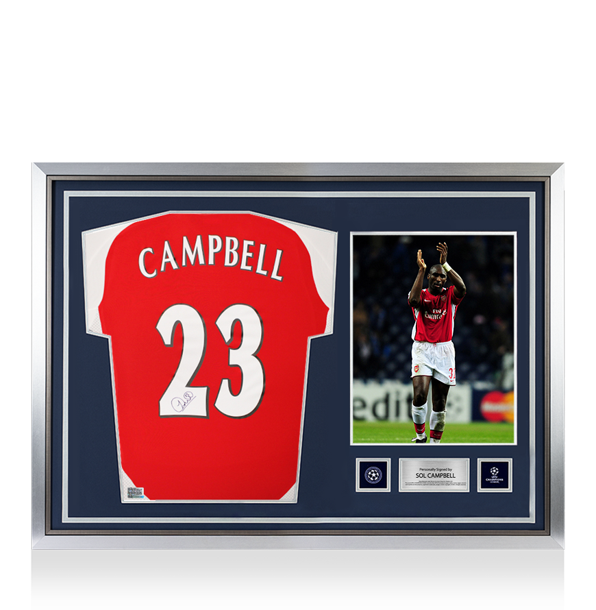 Sol Campbell Official UEFA Champions League Back Signed and Hero Framed Arsenal 2024-25 Home Shirt