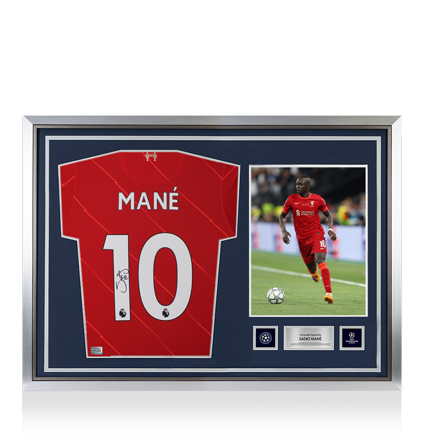 Sadio Mane Official UEFA Champions League Back Signed and Hero Framed Liverpool 2021-22 Home Shirt