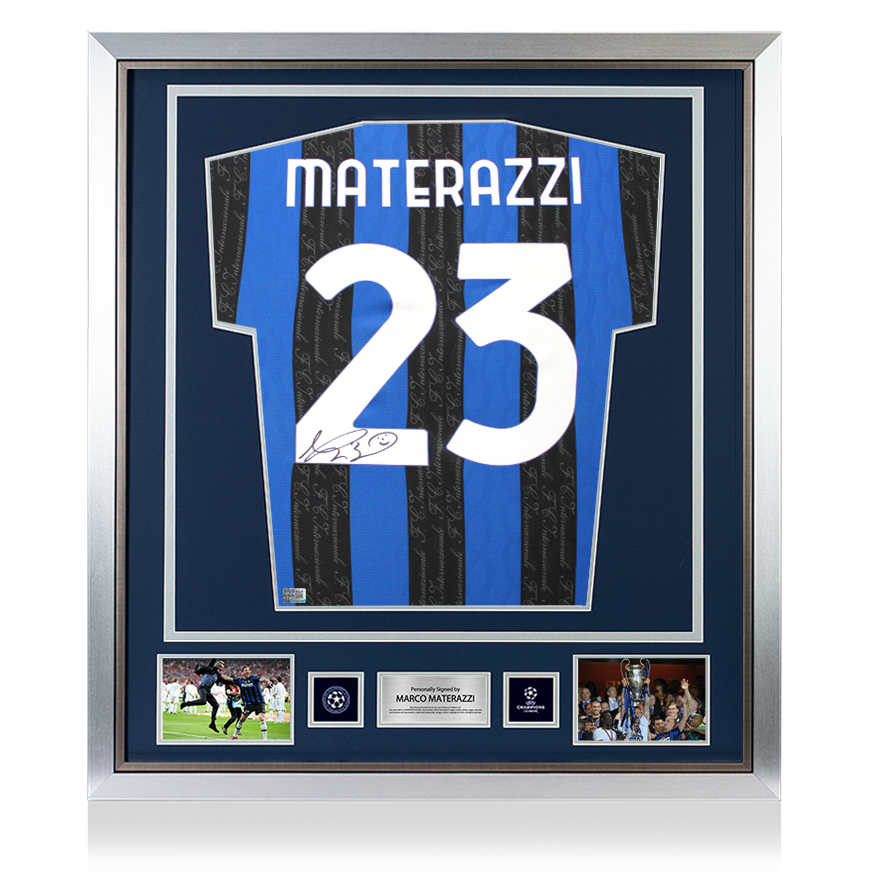 Marco Materazzi Official UEFA Champions League Back Signed and Framed Internazionale Retro Home Shirt