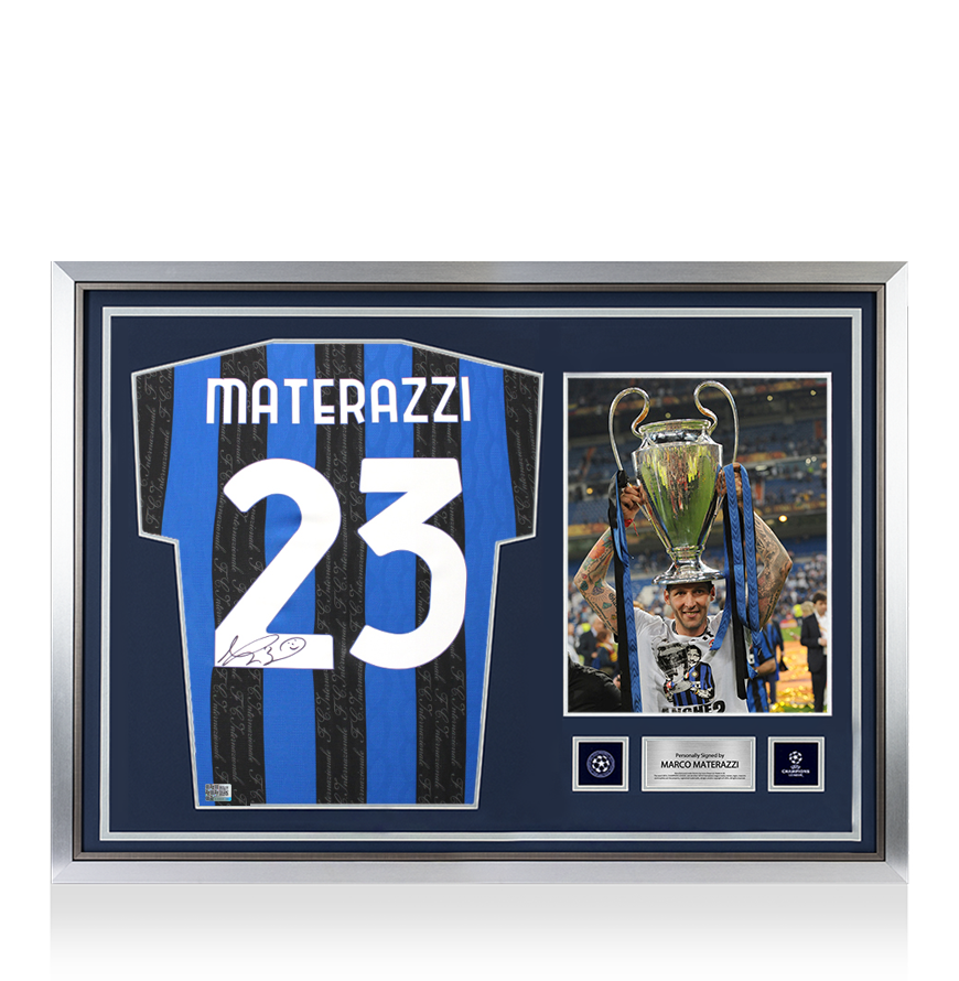 Marco Materazzi Official UEFA Champions League Back Signed and Hero Framed Internazionale Retro Home Shirt