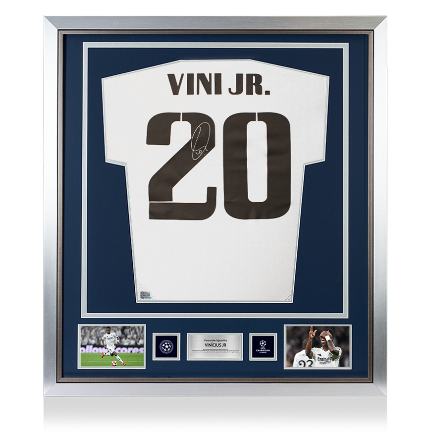 Vinicius Jr Official UEFA Champions League Back Signed and Framed Real Madrid 2024-25 Home Shirt