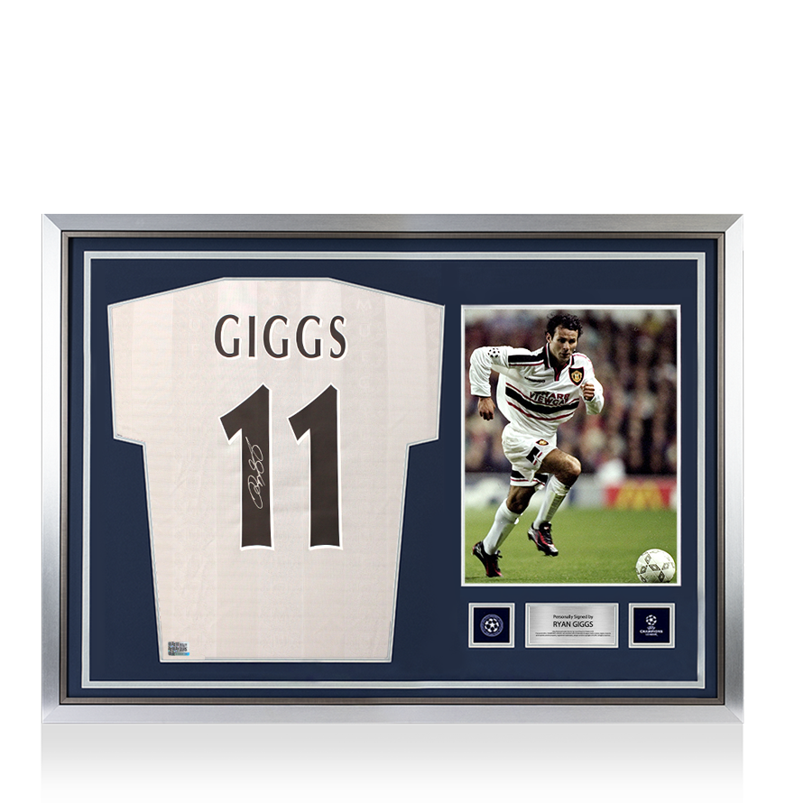 Ryan Giggs Official UEFA Champions League Back Signed and Hero Framed Manchester United 1997-99 Away Shirt