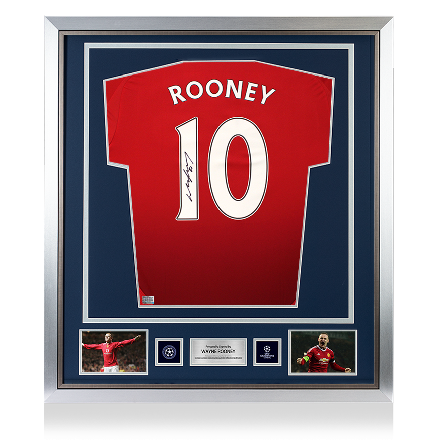 Wayne Rooney Official UEFA Champions League Back Signed and Framed Manchester United 2024-25 Home Shirt