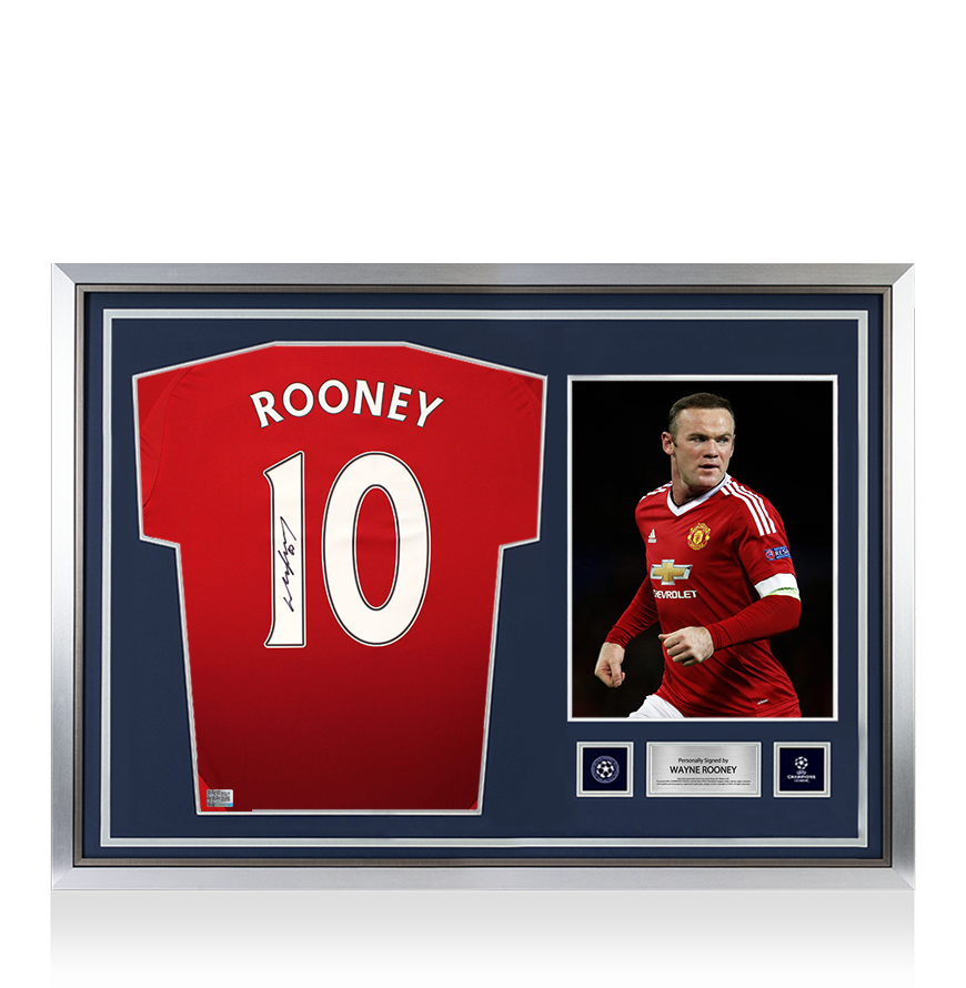 Wayne Rooney Official UEFA Champions League Back Signed and Hero Framed Manchester United 2024-25 Home Shirt